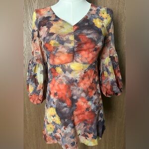 Daisy & Clover Women’s M Boho 3/4 Puff Sleeve Floral Baby Doll Style  Top